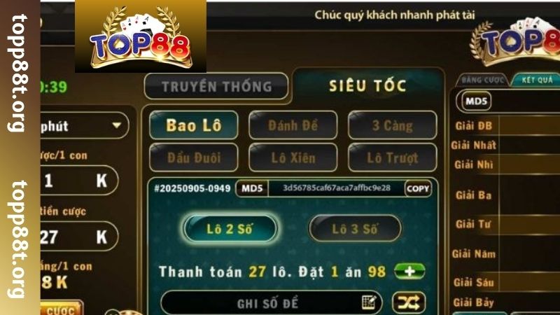 Các sản phẩm lô đề phổ biến tại TOP88