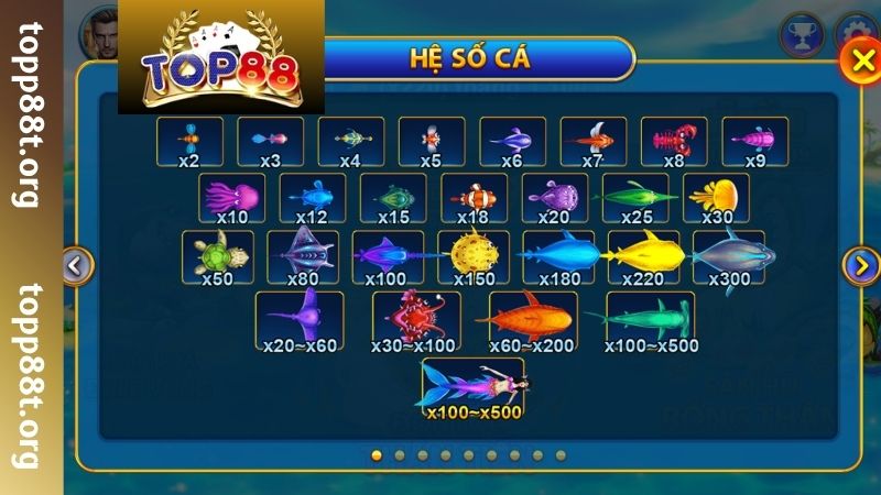 Bắn Cá TOP88 - Sảnh Săn Cá Đổi Thưởng #1 Siêu Hấp Dẫn Điểm danh các sảnh chơi bắn cá TOP88 hấp dẫn