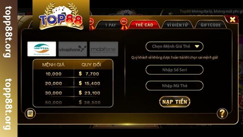 Đừng bỏ qua lưu ý quan trọng khi nạp tiền TOP88