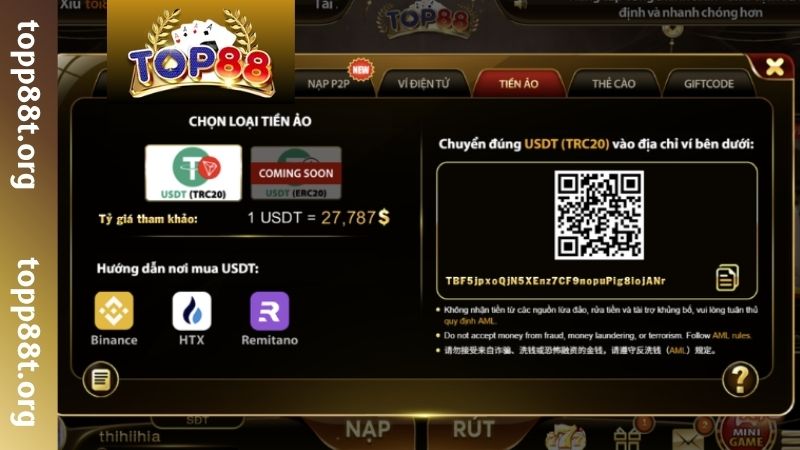 Hướng dẫn điền thông tin nạp tiền TOP88 bằng từng kênh